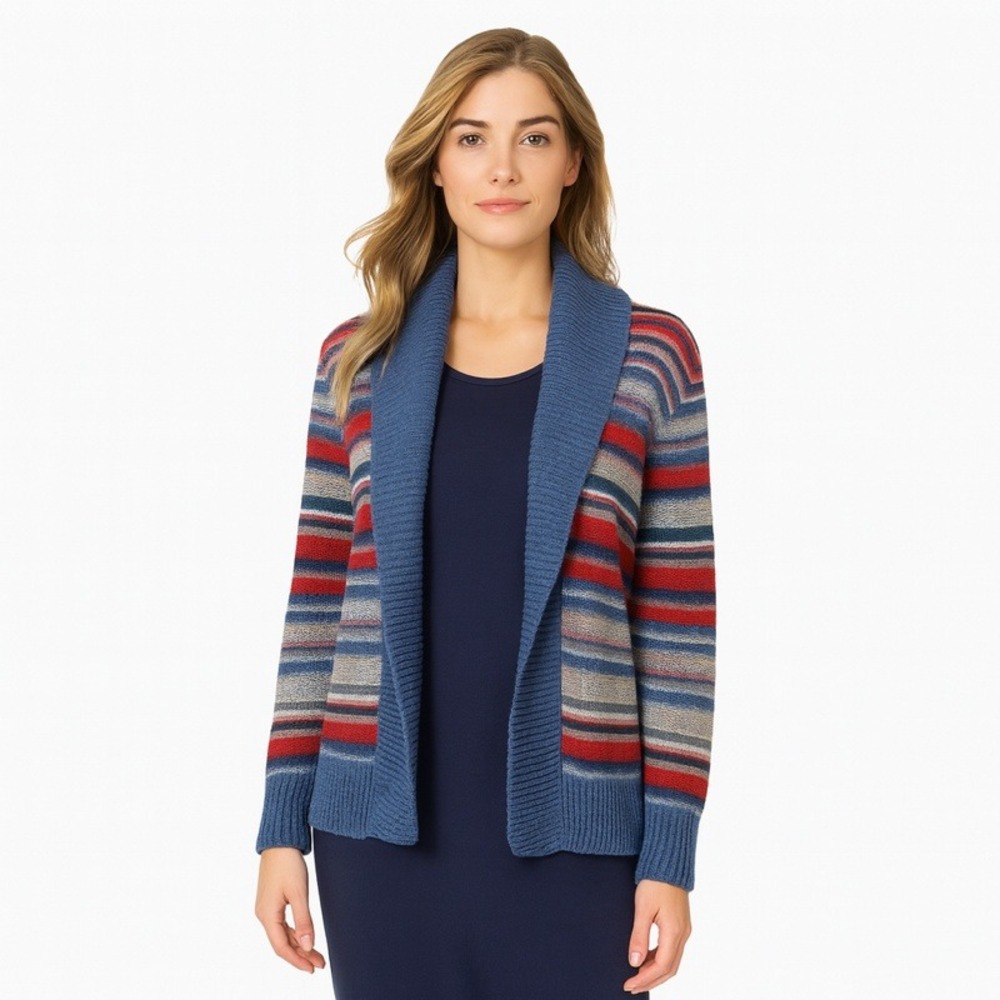 LRL Lauren Jeans Co Womens Sweater Y2K Cotton Striped Shawl Collar‎ Cardigan Med